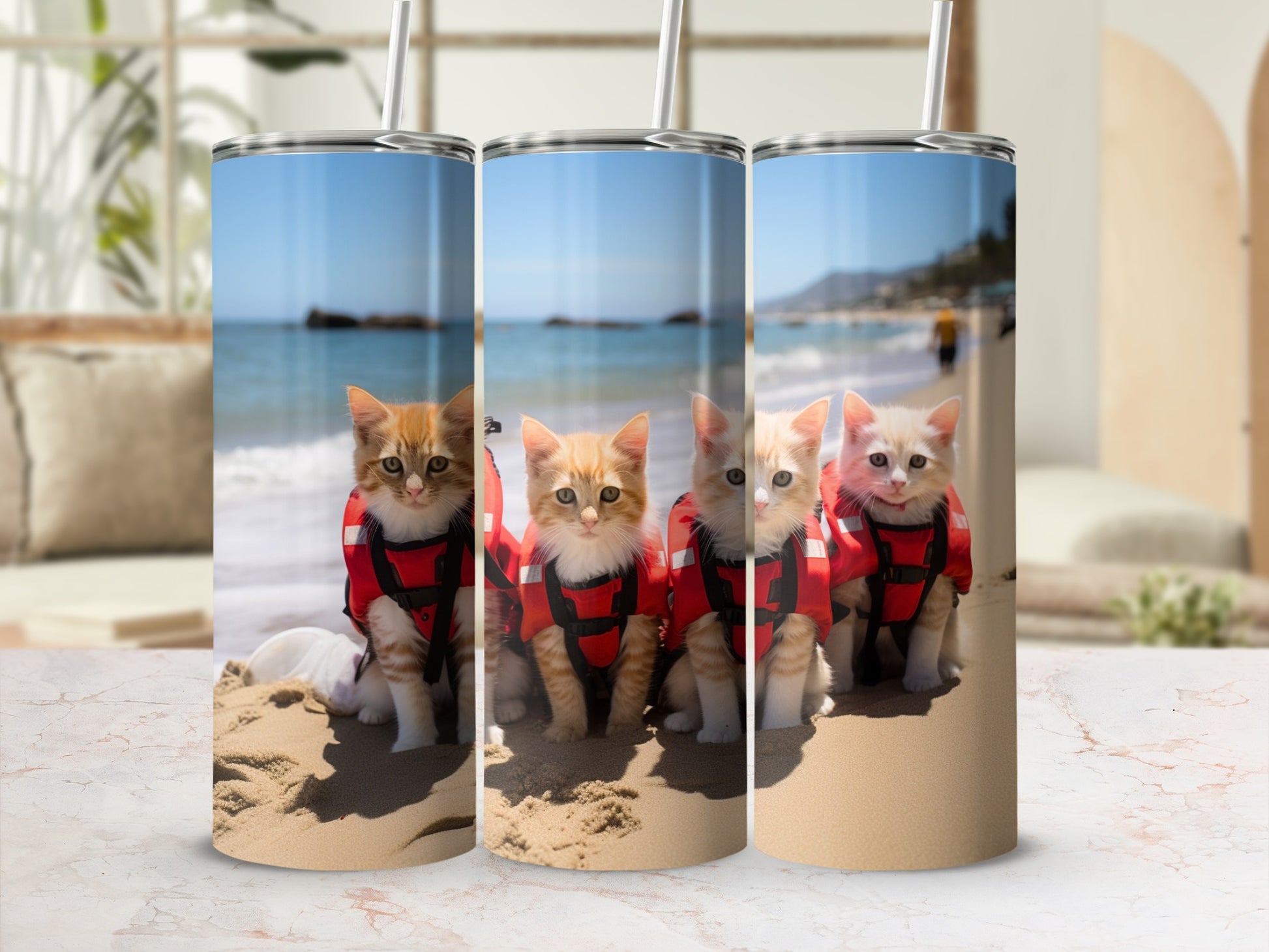 Cute kittens life vests beach ocean water product type
Kittens
Cats
Beach
Ocean
Life vest
Adorable
Cute cats
Sandy beach
Water
Summer fun
Pet safety
Feline friends
Animal lovers
Orange tabby
White kittens
Baby animals
Rescue cats
Vacation theme
Coastal scene
Playful pets