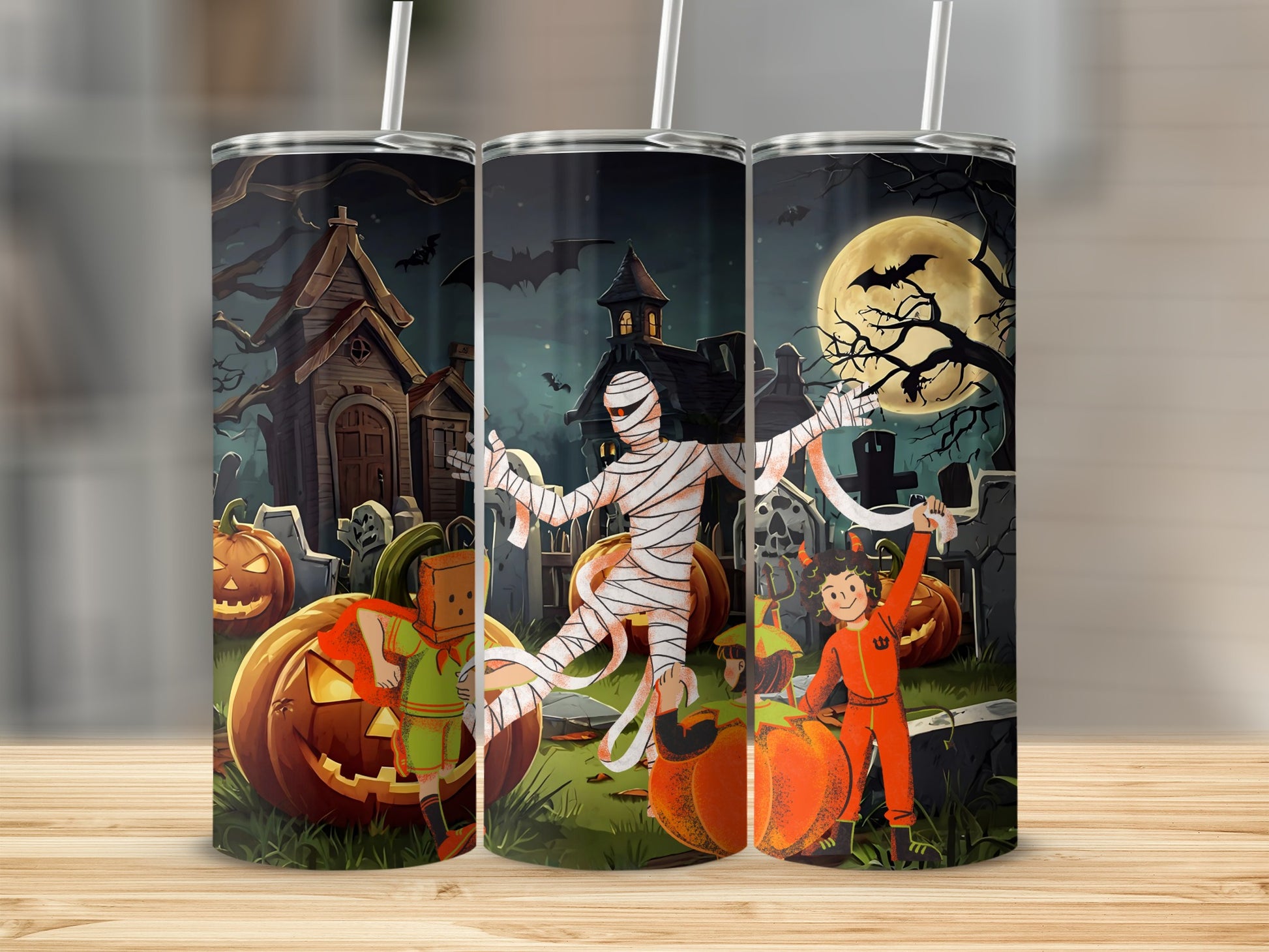 Spooky Halloween-Themed Tall Tumbler for Autumn Enthusiasts