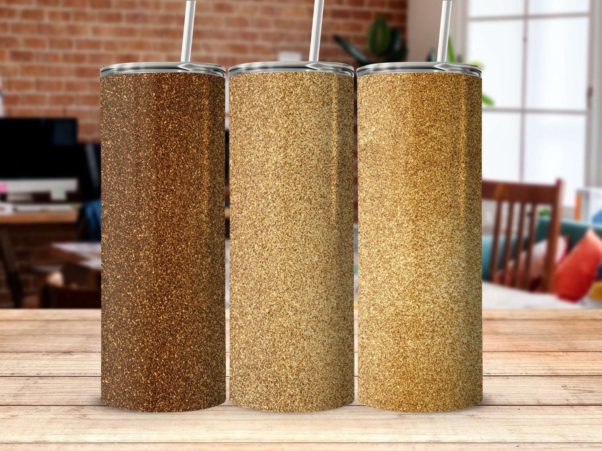 Sparkling Gold Ombre Glitter Skinny Tumbler Cup