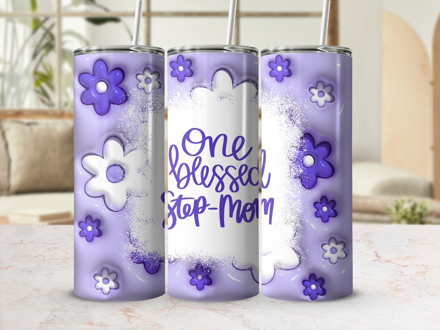One Blessed Step-Mom Floral Pattern Tumbler Product