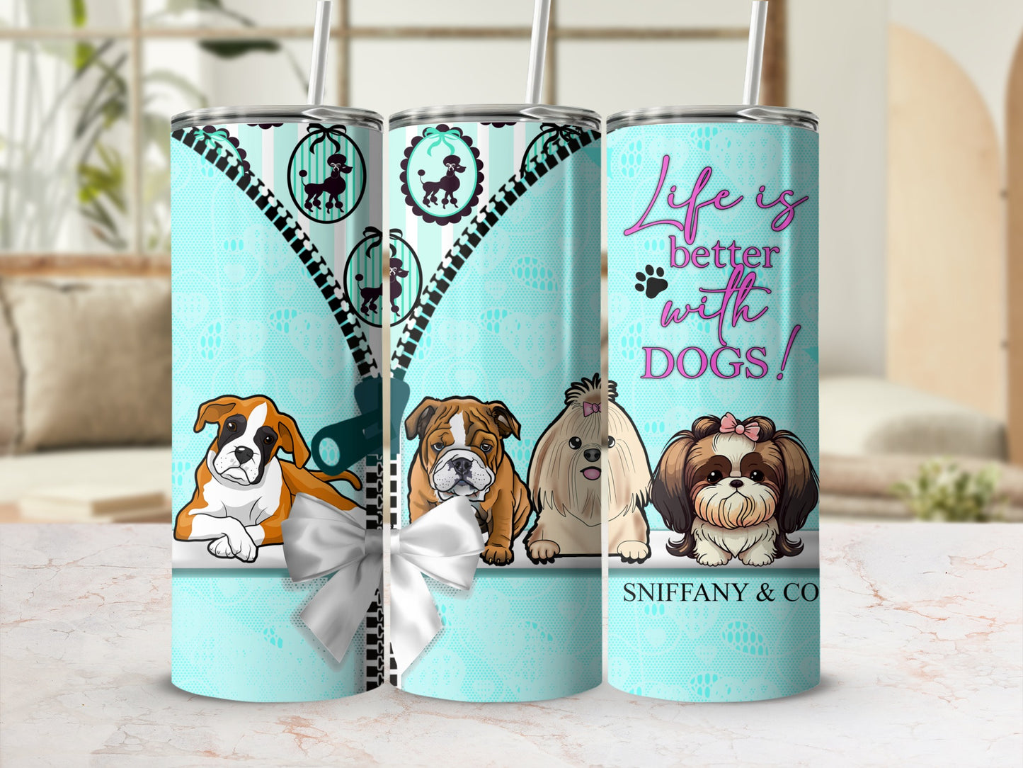 Sniffany & Co dog breeds Life is better with DOGS tumbler