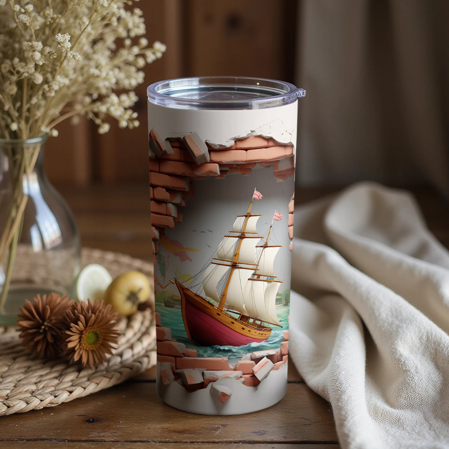 Nautical Ship Breaking Through Wall Tumbler Design