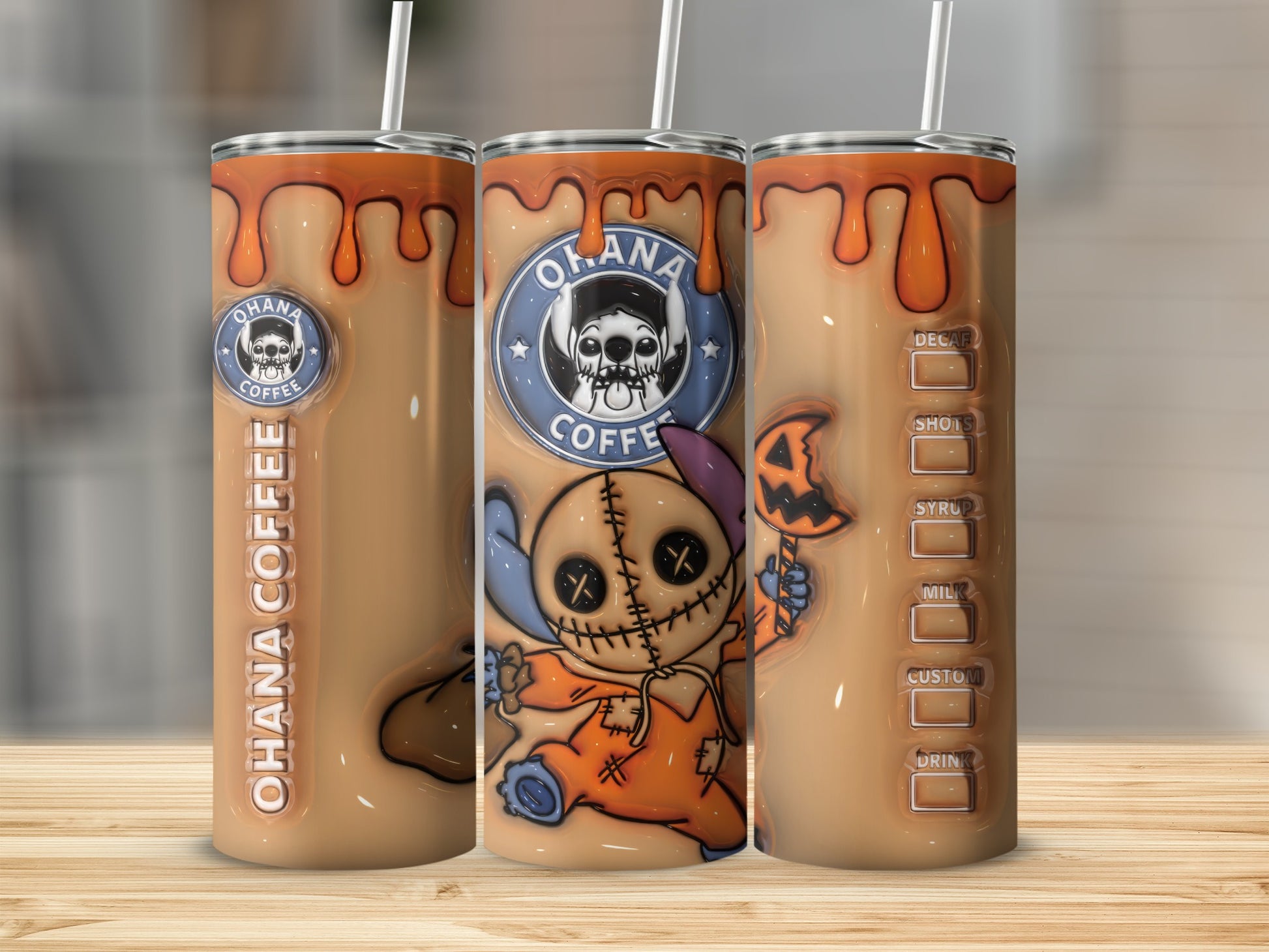 Custom Ohana Coffee Halloween Tumbler Cup Design