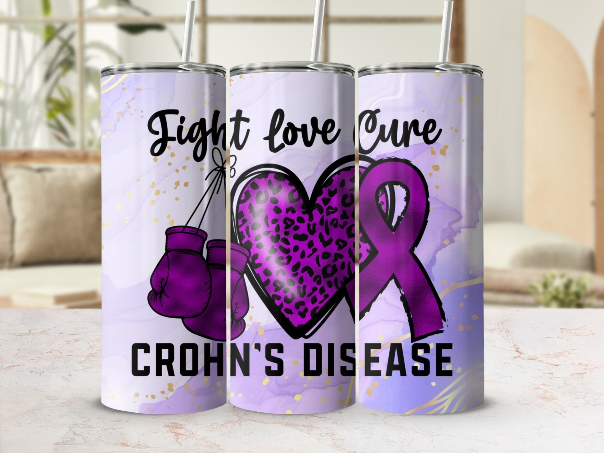 Fight Love Cure Crohn's Disease Purple Ribbon Drinkware