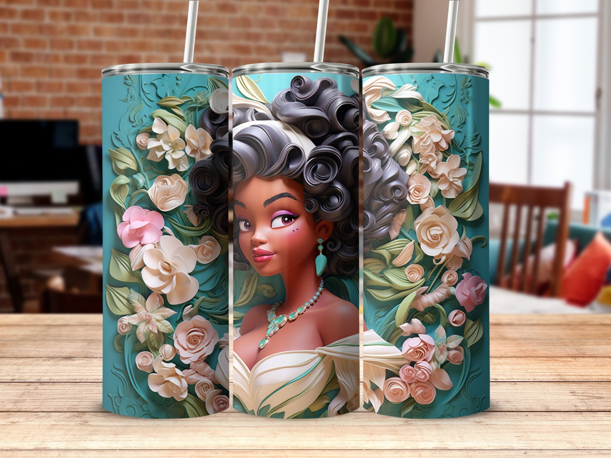Artistic Floral Tumbler with Elegant Woman Design