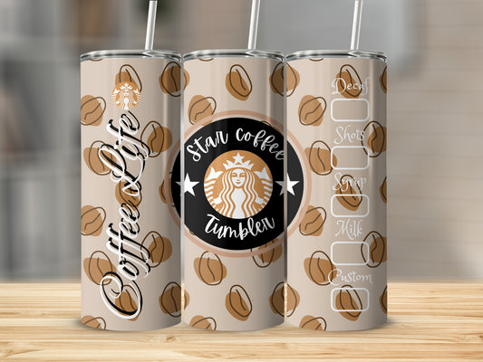 Star Coffee Tumbler with Coffee Beans Design Tumbler