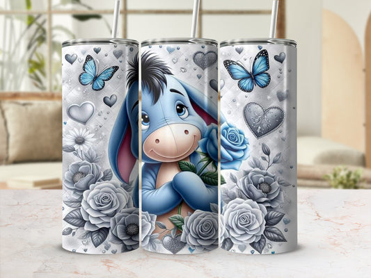 Cute Blue Donkey and Butterfly Design Tumbler