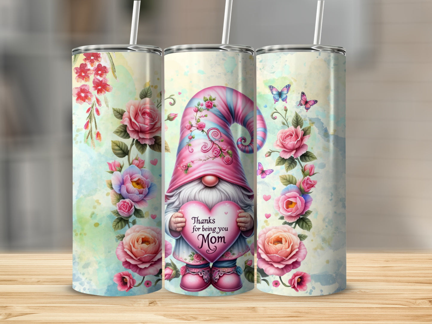 Floral Gnome Thanks For Being You Mom Tumbler Product