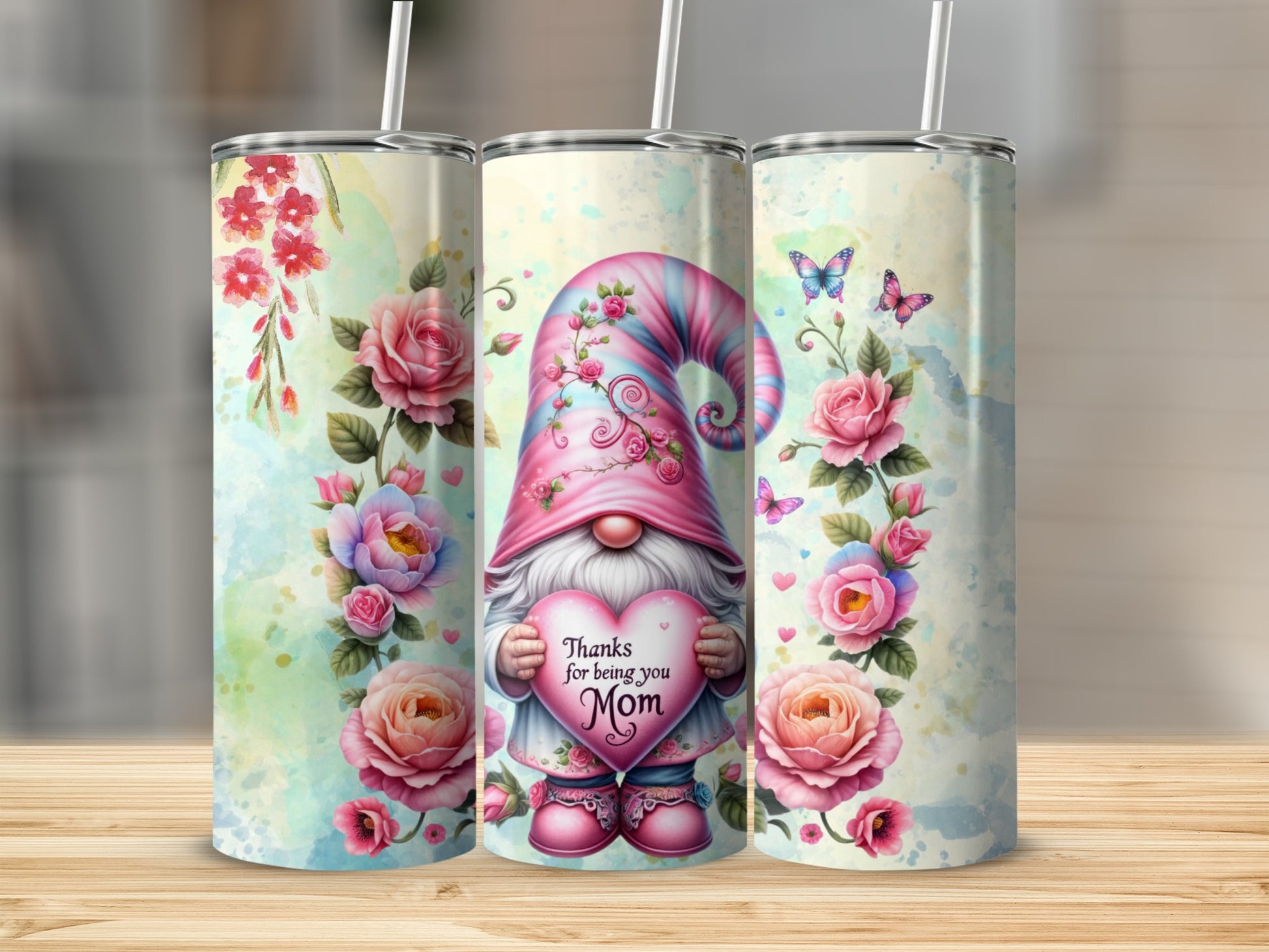 Floral Gnome Thanks For Being You Mom Tumbler Product