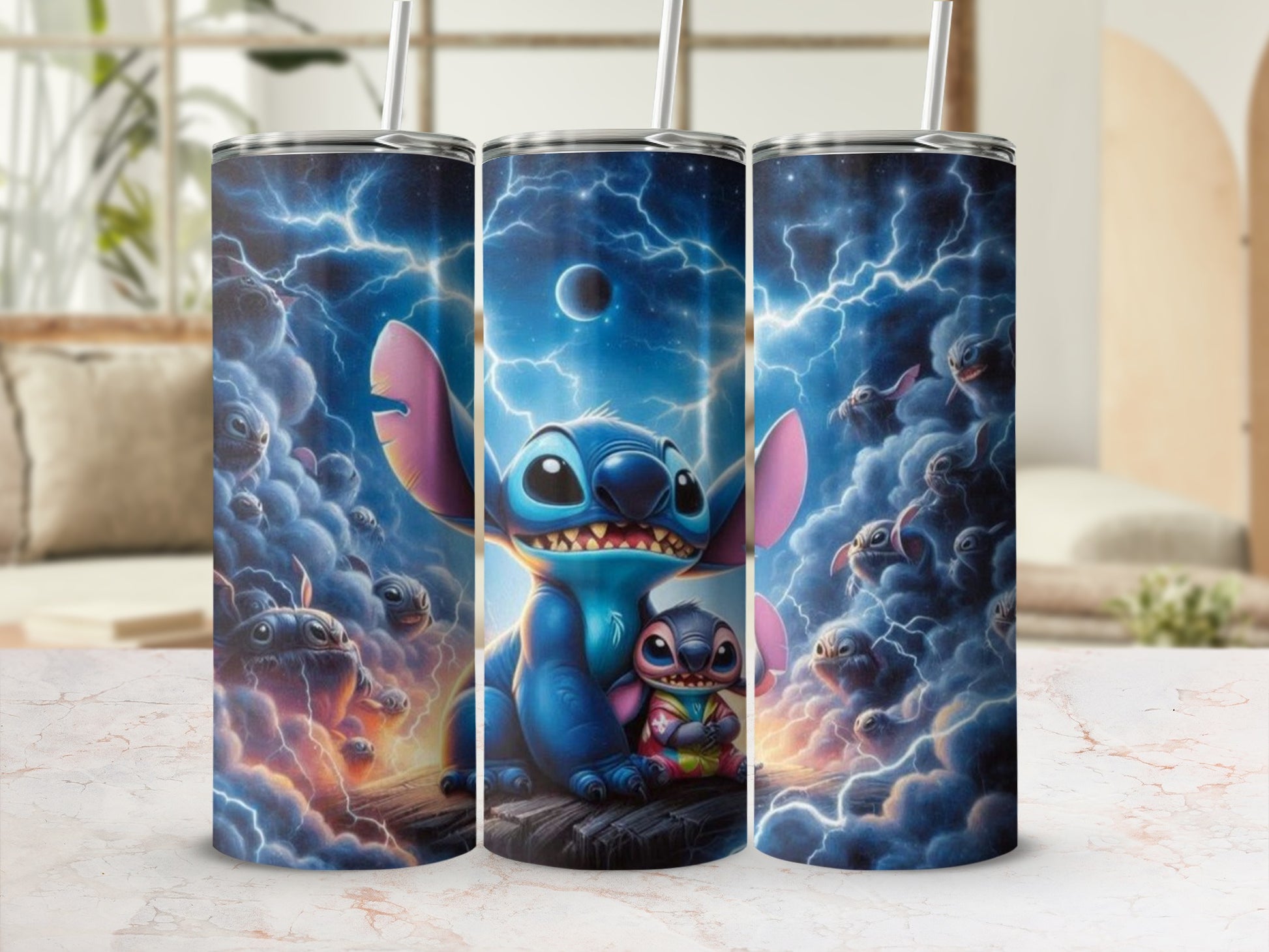 Adorable Alien Character and Storm Clouds Tumbler