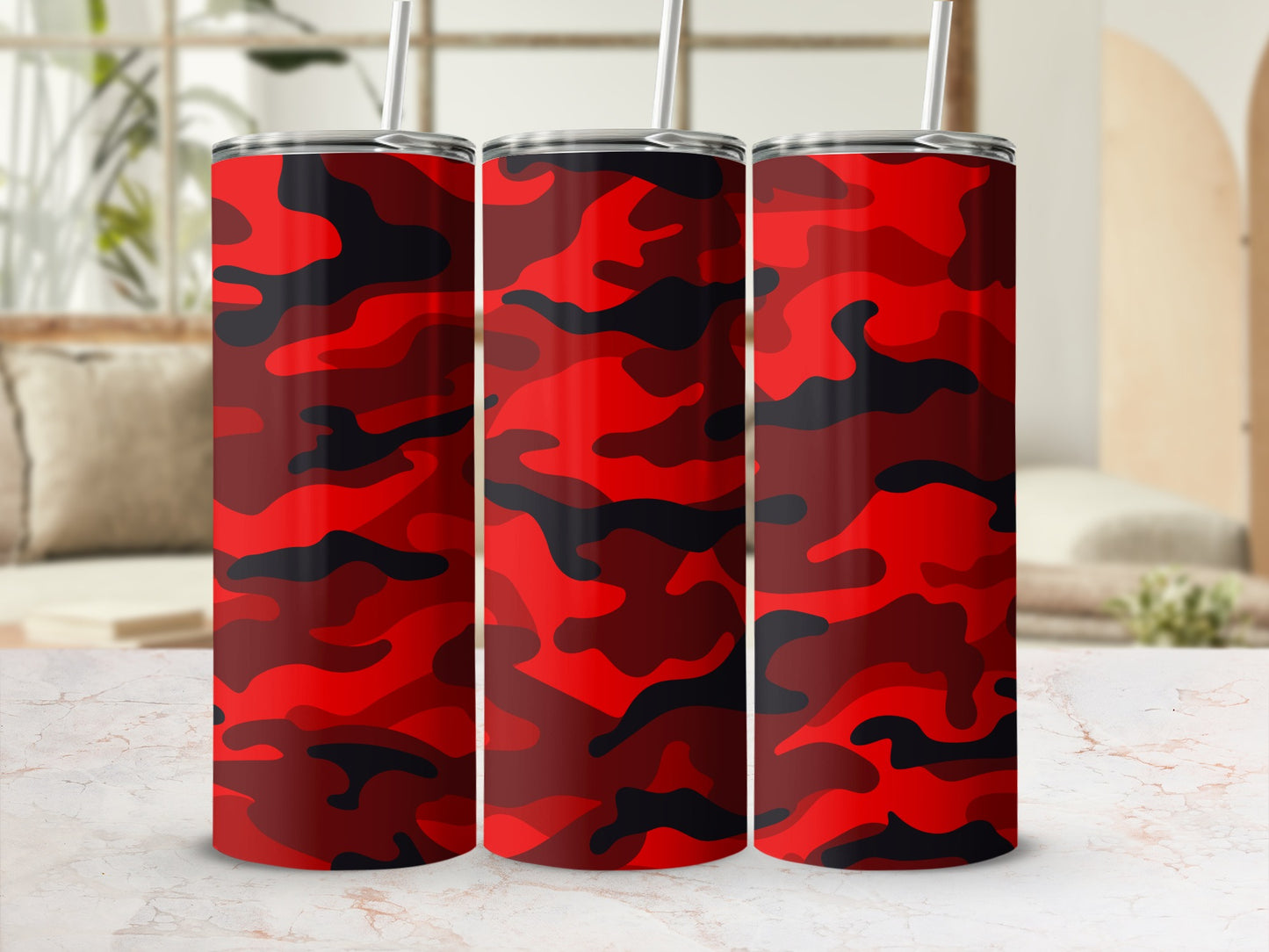 Red Black Camo Pattern Insulated Tumbler Cup Flask