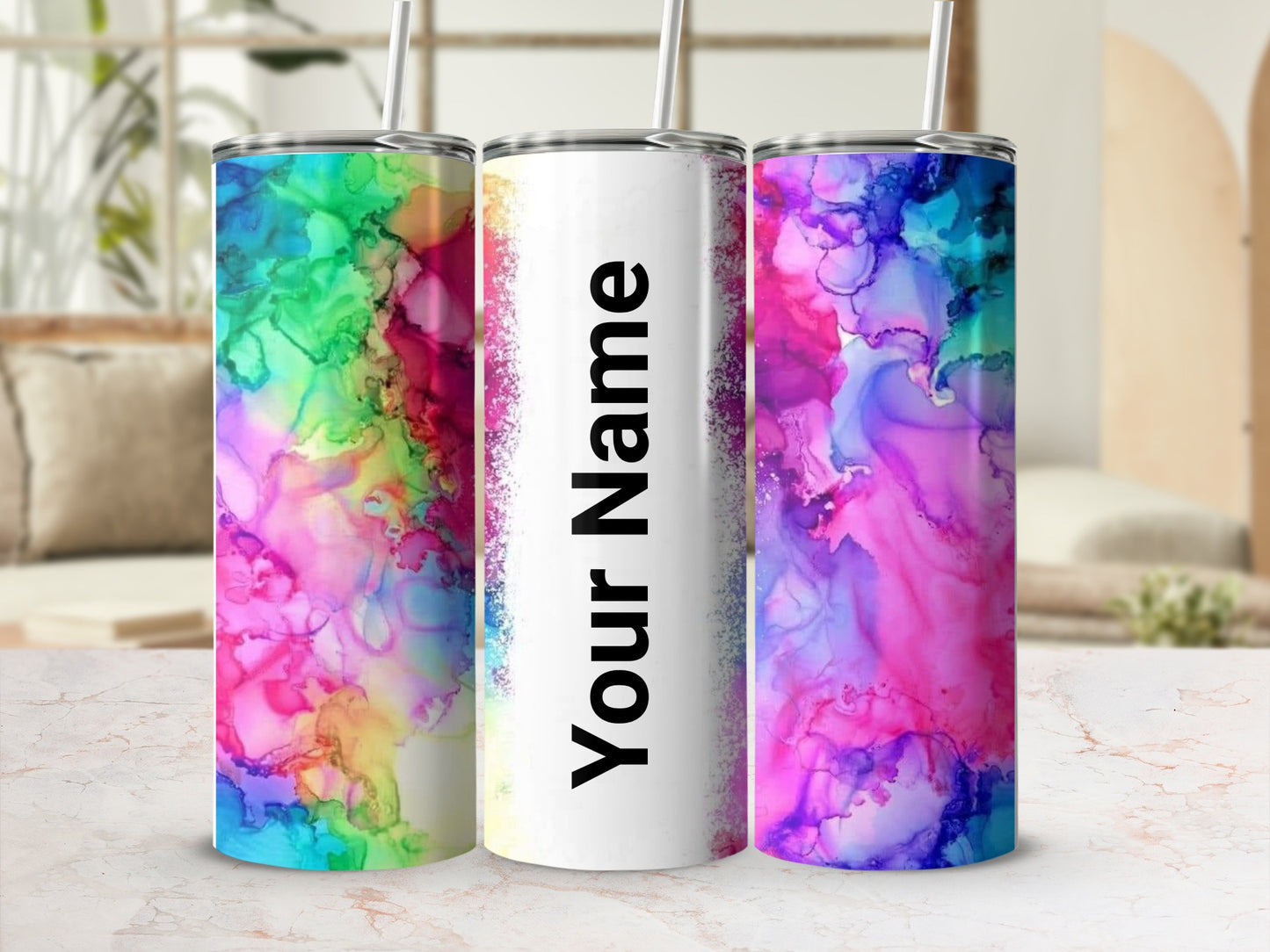 Customizable Rainbow Watercolor Your Name Tumbler