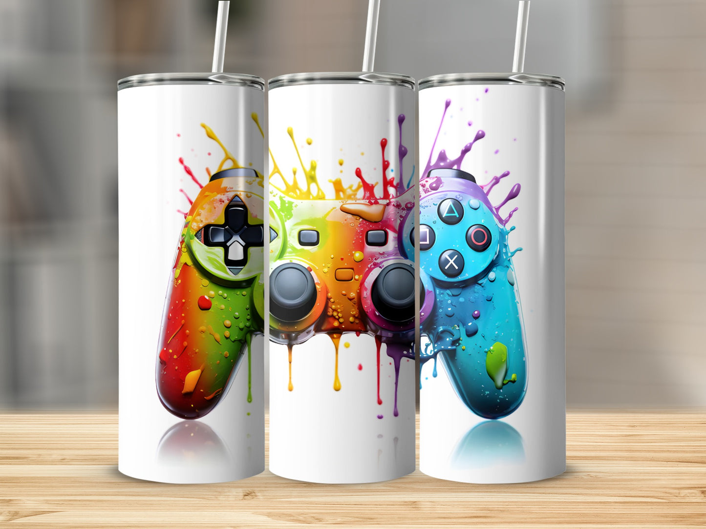 Vibrant Splash Gaming Controller Tumbler Collection