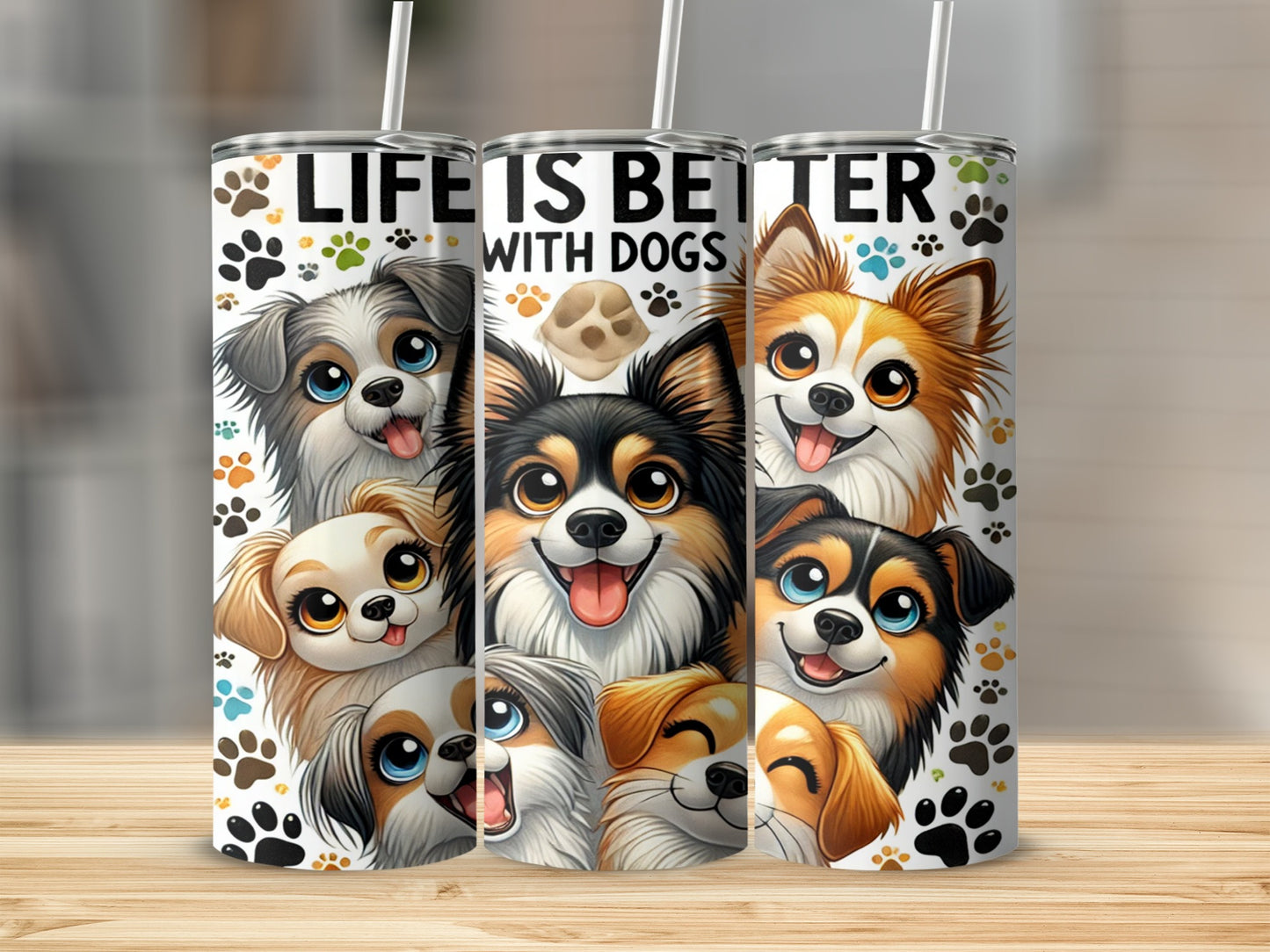 Life Is Better With Dogs Cute Illustrated Tumbler