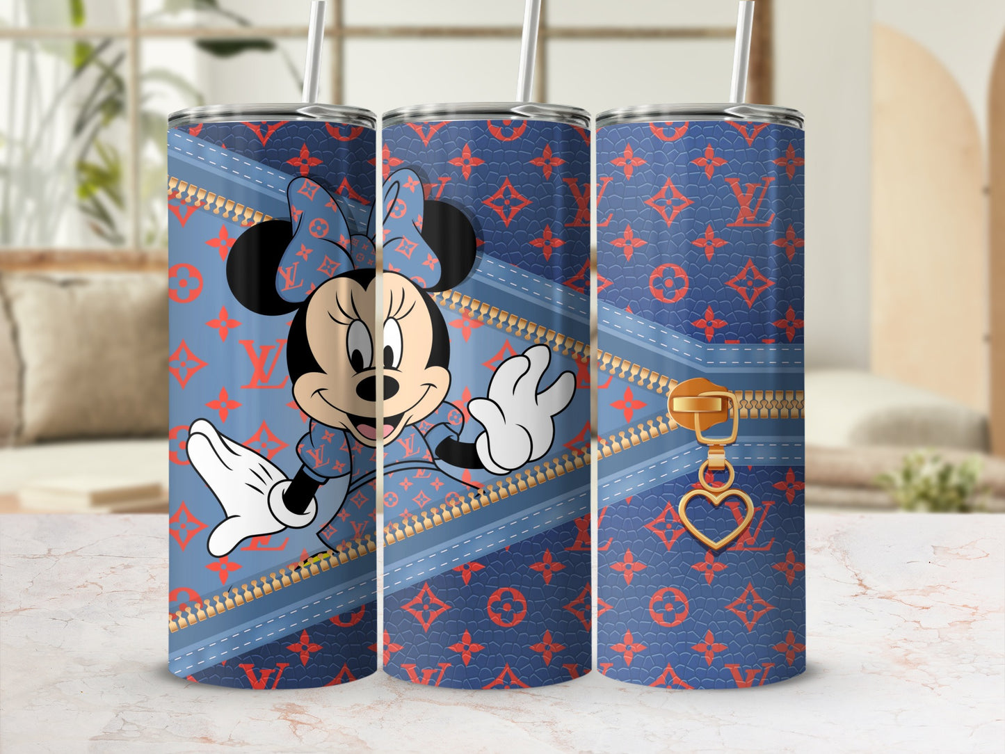 Minnie Mouse Inspired Tumbler with Zipper and Heart Design