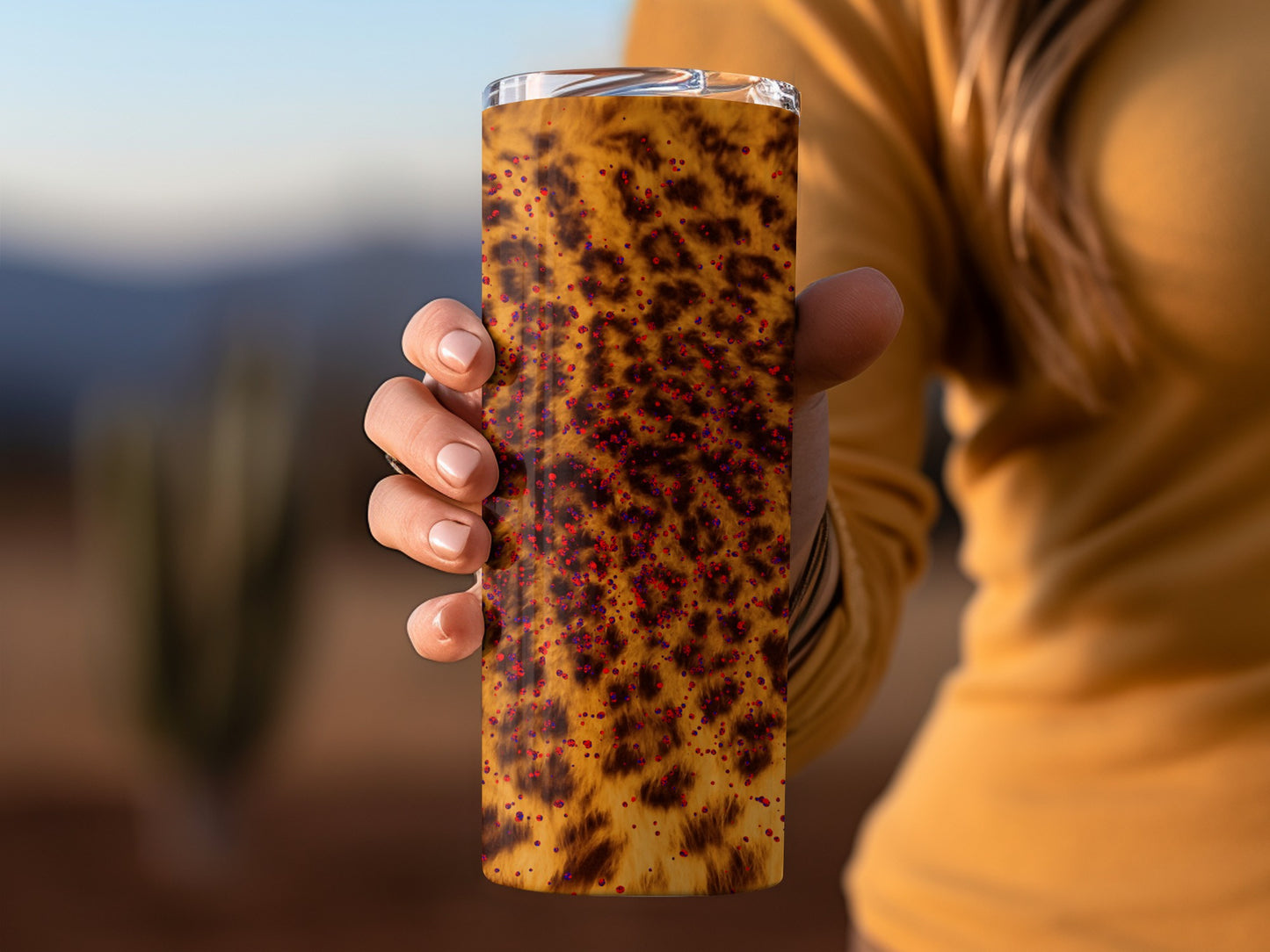 Leopard Print Design With Red Glitter Tumbler