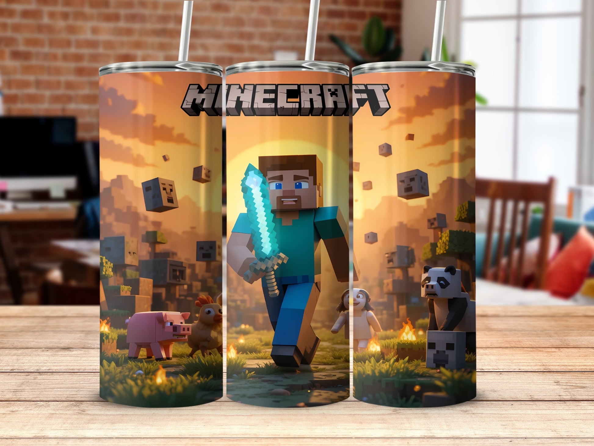 Minecraft-themed tumbler with character design