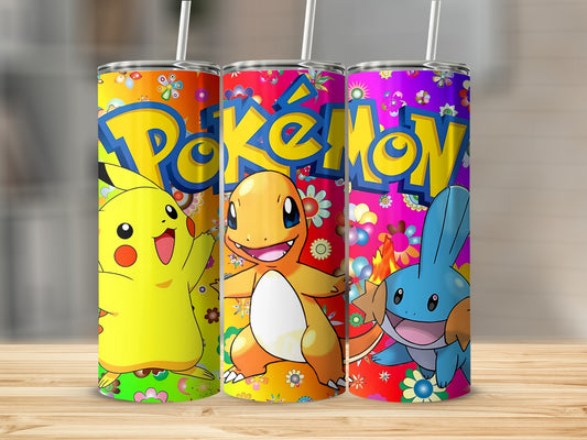 Colorful Pokémon Characters Floral Tall Tumbler