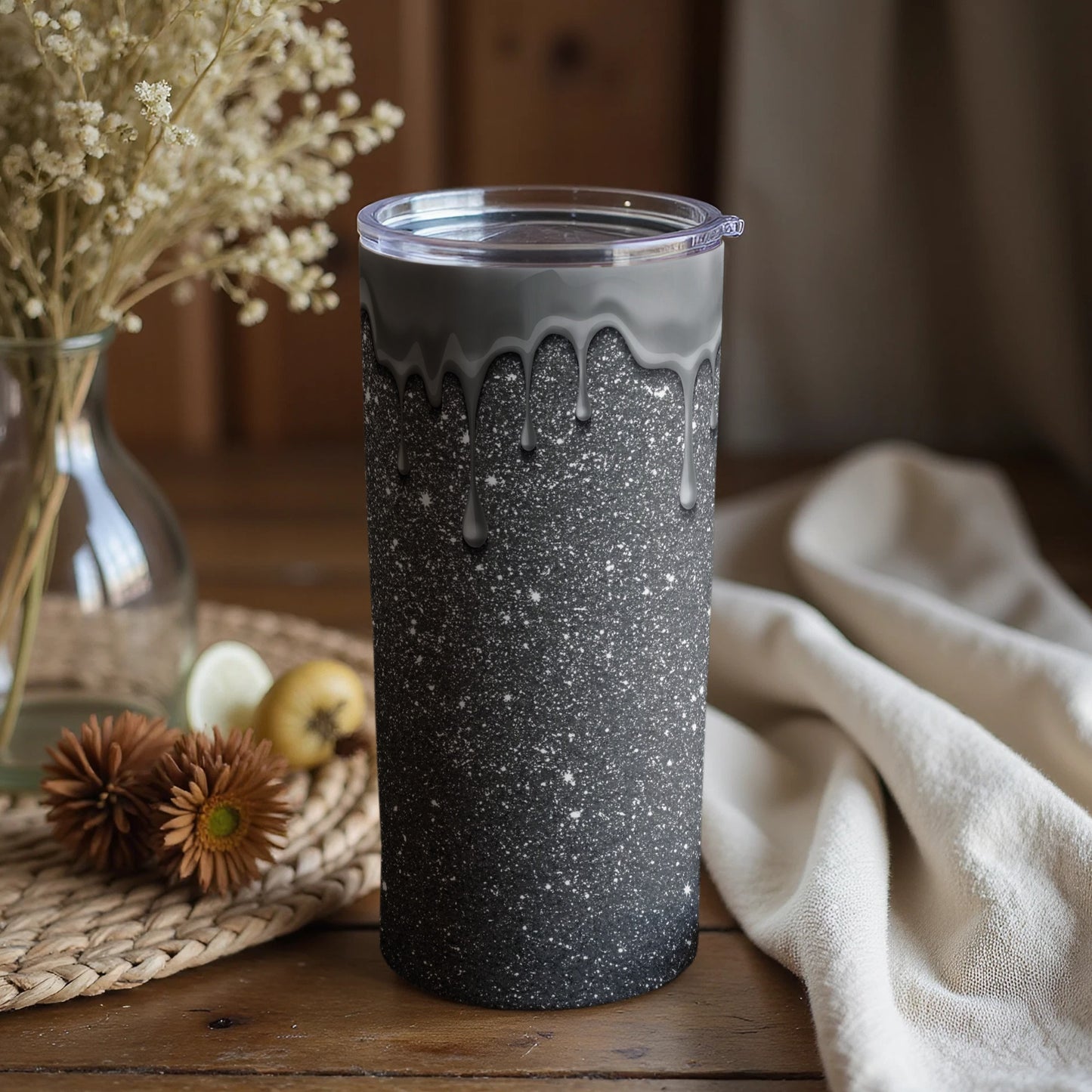 Elegant Dripping Black and Grey Travel Tumbler