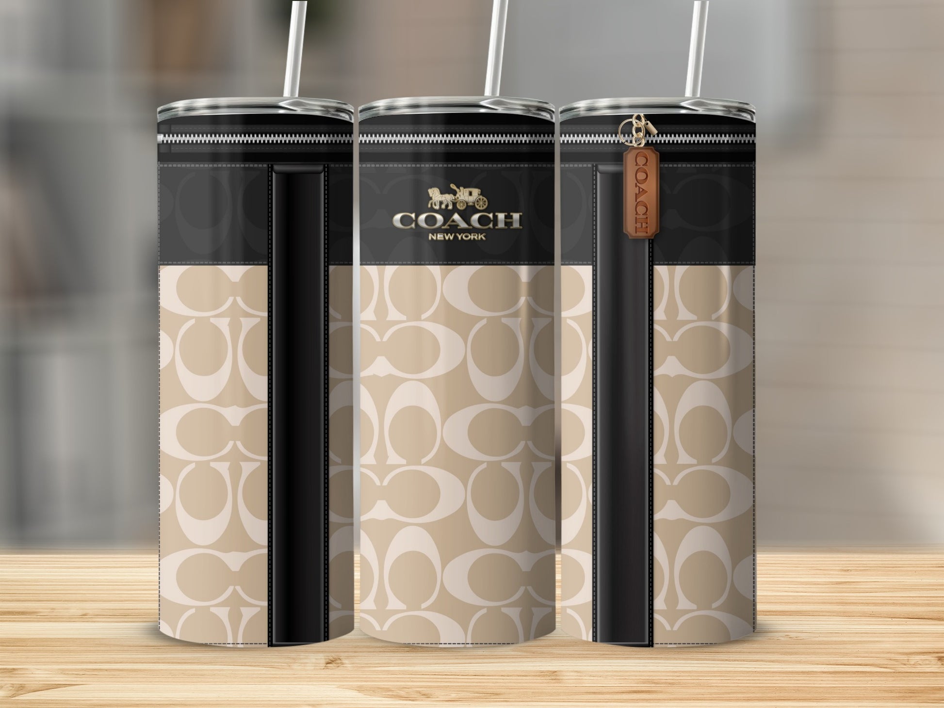 Stylish Beige and Black Coach New York Tumbler Accessory