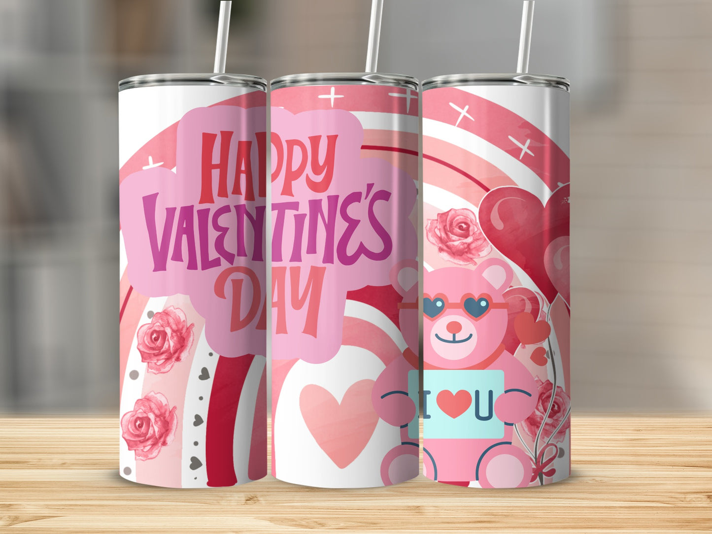 Valentine's Day Bear and Heart Stainless Steel Tumbler