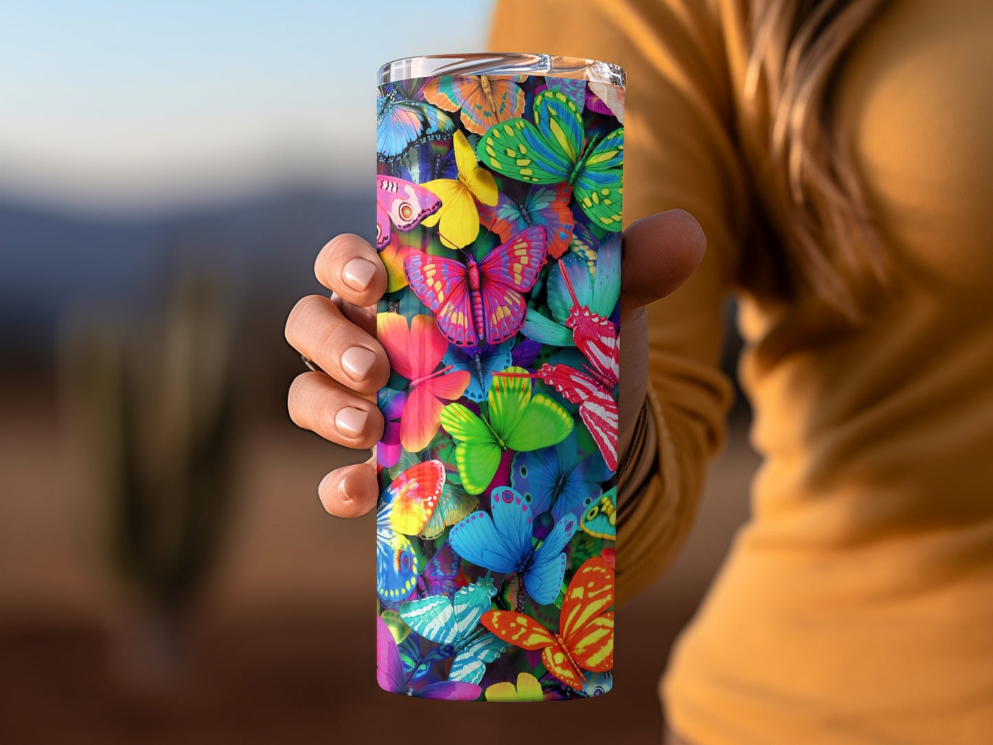 Colorful Butterfly Crowd Art Image Graphic Design Tumblers
