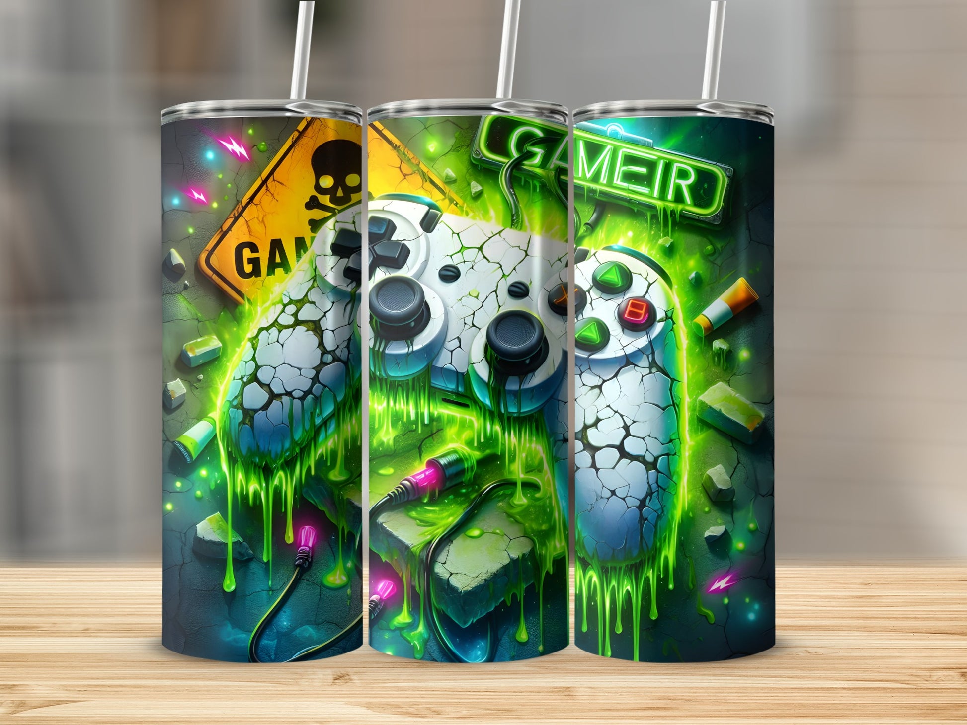 Neon Gamer Design with Controller Tumbler Product