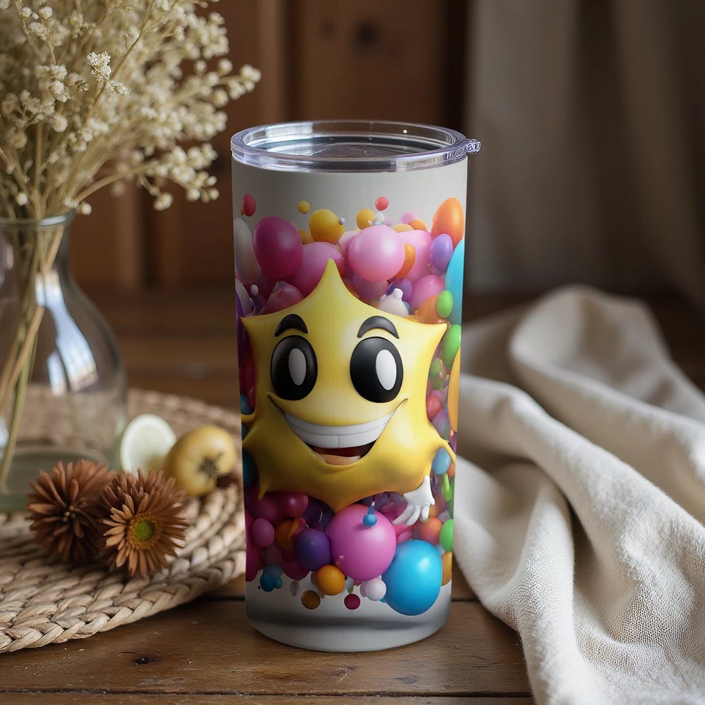 Colorful Smiling Star with Balloon Design Tumbler