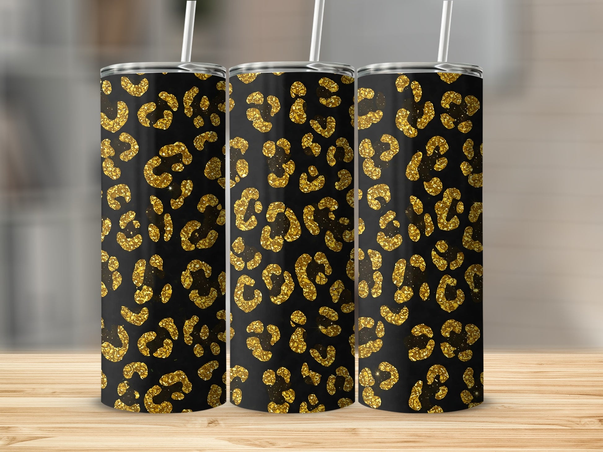 Glittering Leopard Print Insulated Tumbler Cup