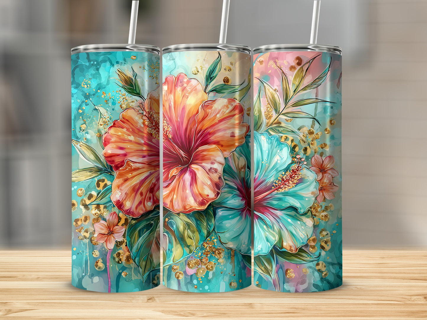 Vibrant Colorful Floral Design Tumbler With Straw