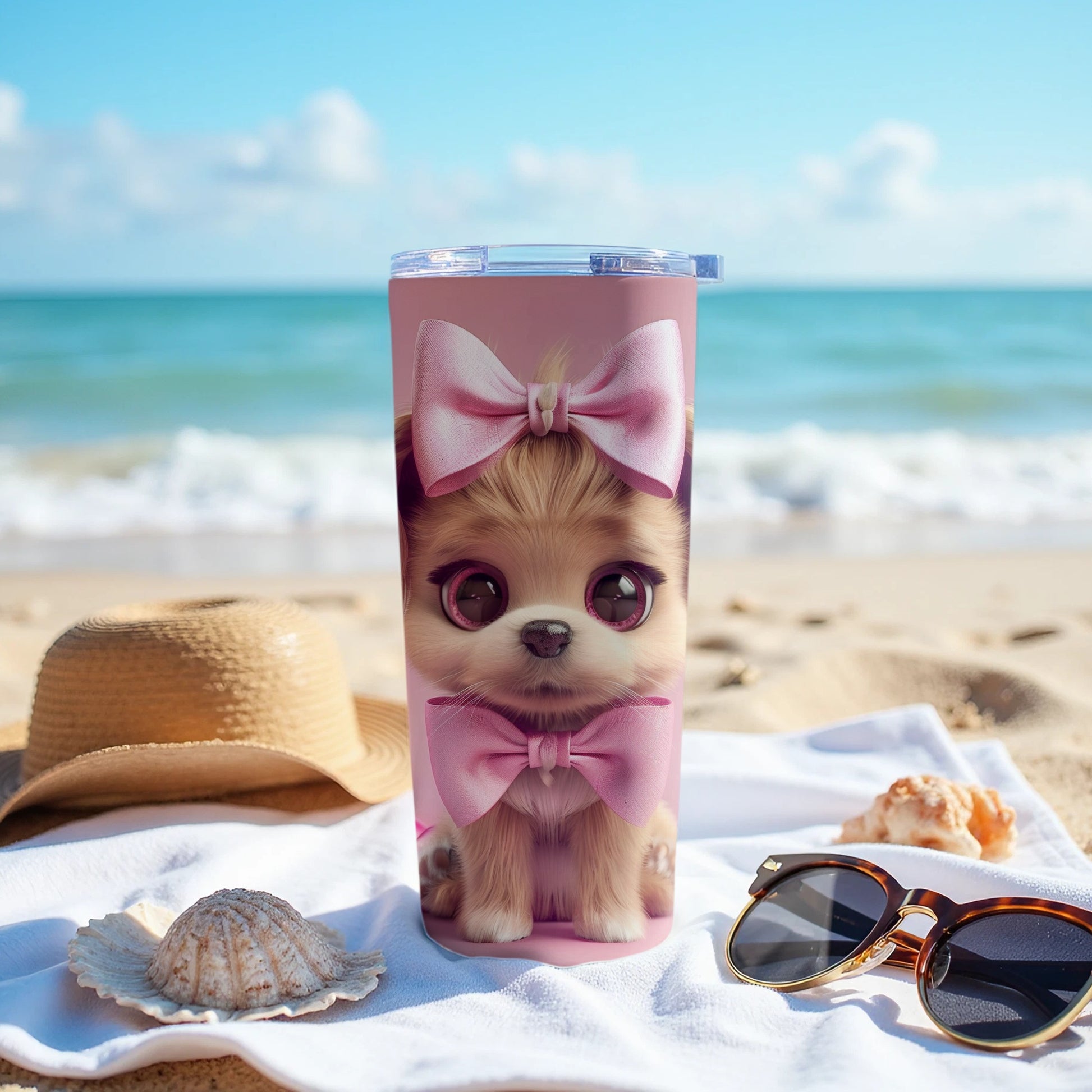 Adorable Puppy Pink Bow Tumbler Ocean Beach Scene product type
Tumbler
Puppy
Pink Bow
Cute Dog
Cartoon Puppy
Beach Scene
Ocean View
Summer Drinkware
Vacation Accessory
Pet Lover Gift
Adorable Design
Pink Tumbler
Puppy Art
Doggie Style
Seaside Tumbler
Sunny Day
Beach Travel
Drink Bottle
Insulated Cup
Unique Tumbler