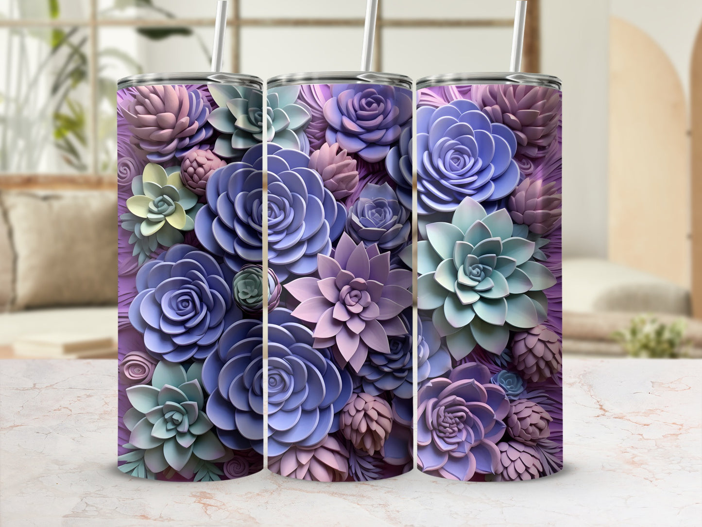 Colorful Succulent Design Stainless Steel Tumbler