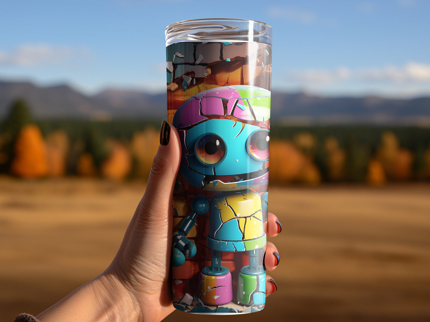 Colorful Robot Themed Tumbler for Unique Drinkware