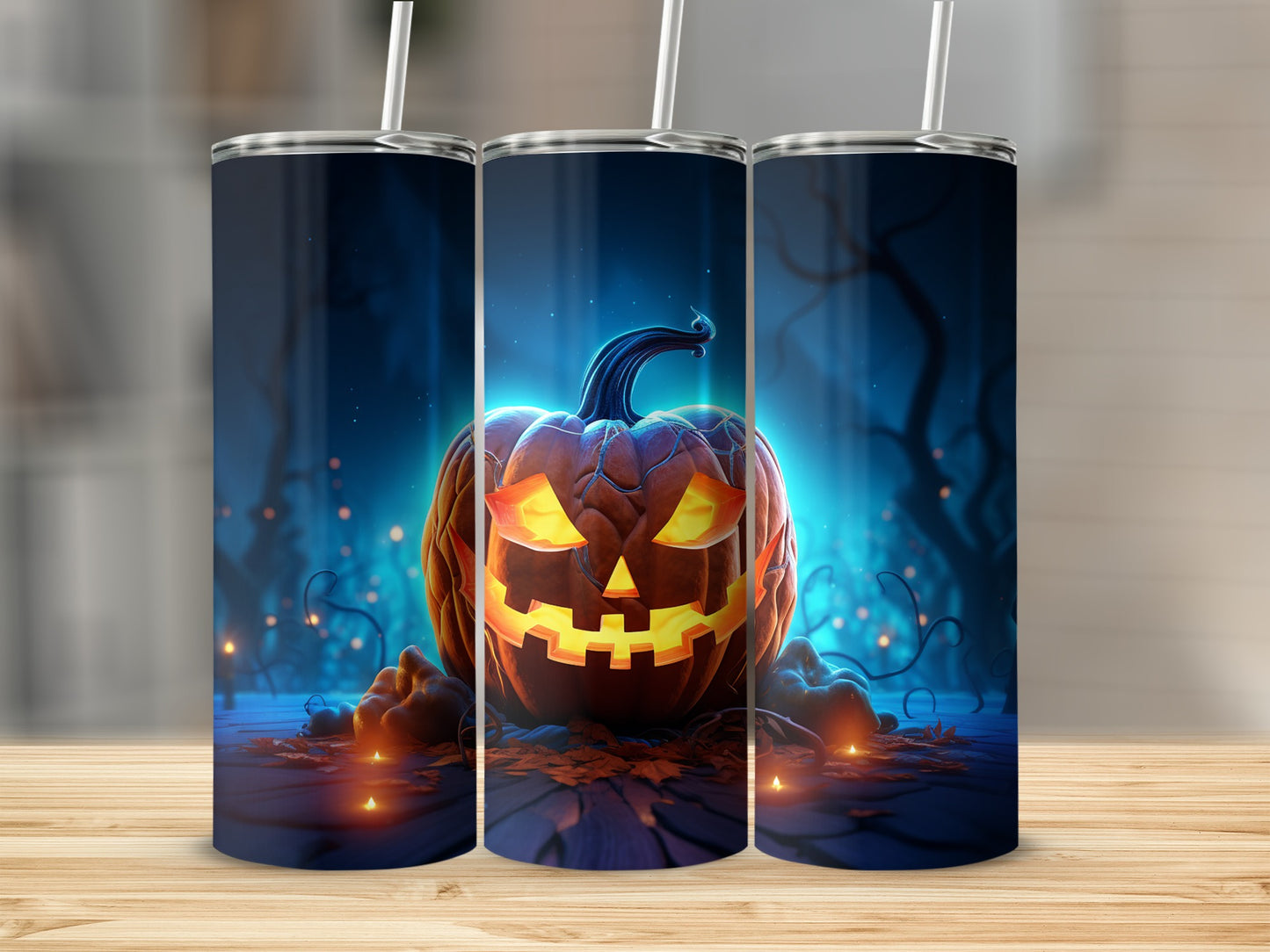 Glowing Jack-O-Lantern in Dark Forest Tumbler Cup