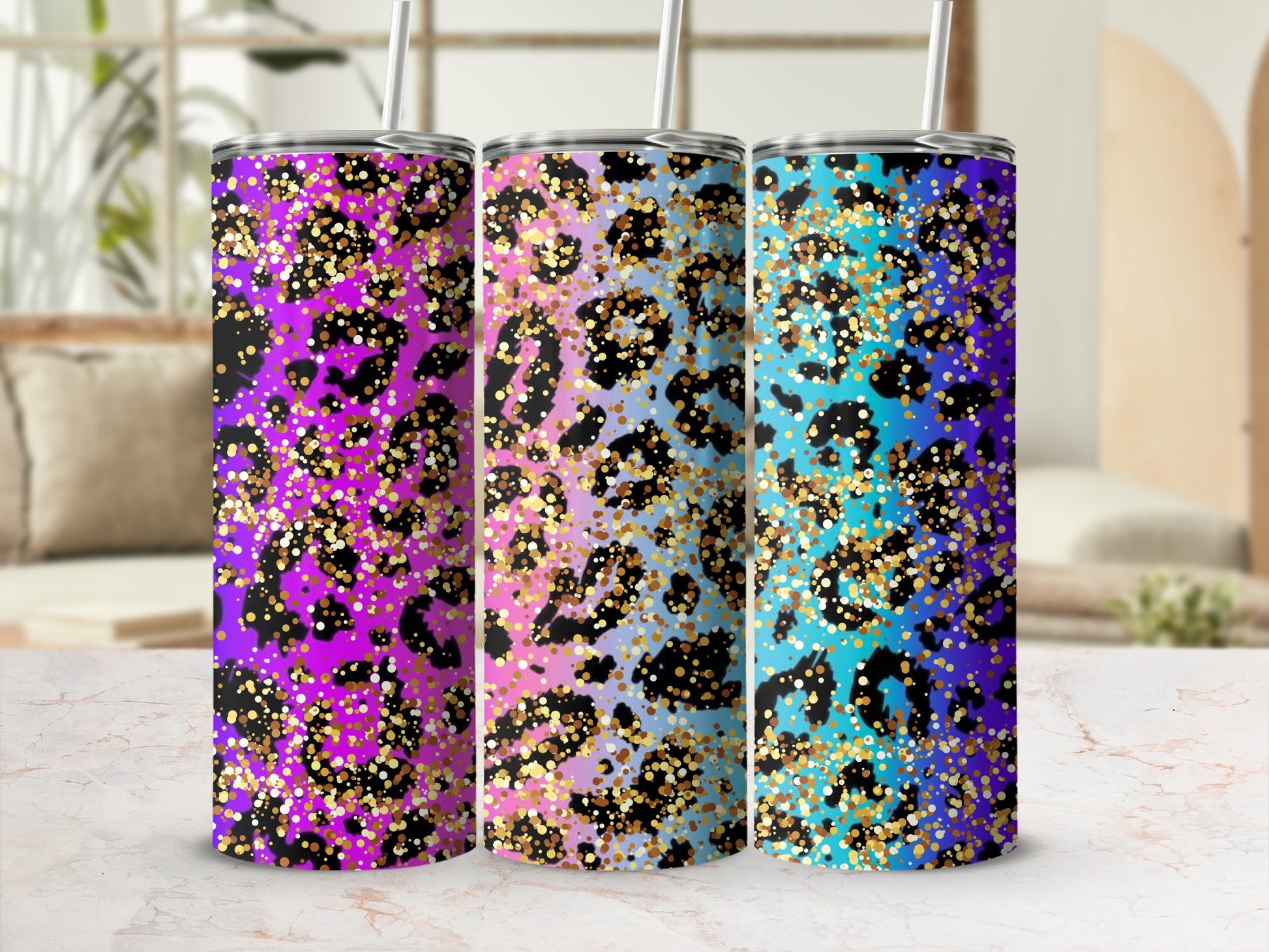 Glitter Leopard Print Skinny Tumbler 20 oz Tumbler Product