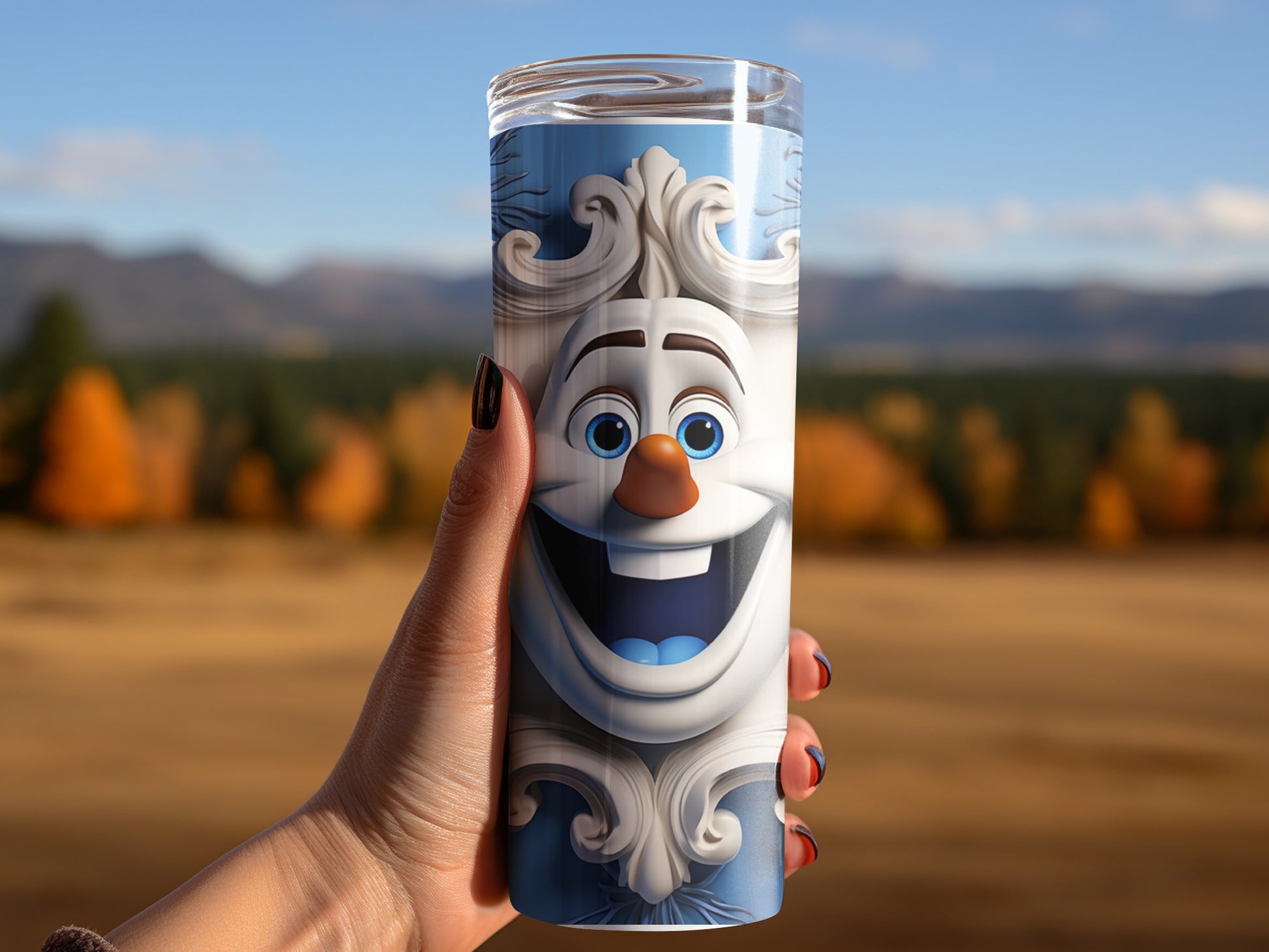 Olaf Inspired Smiling Forest Background Tumbler