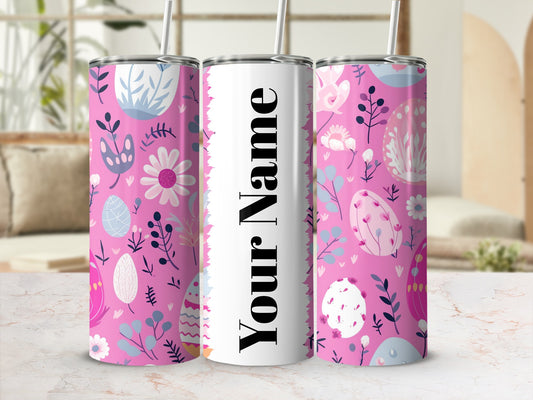 Personalized Floral Pink Easter Tumbler with Straw