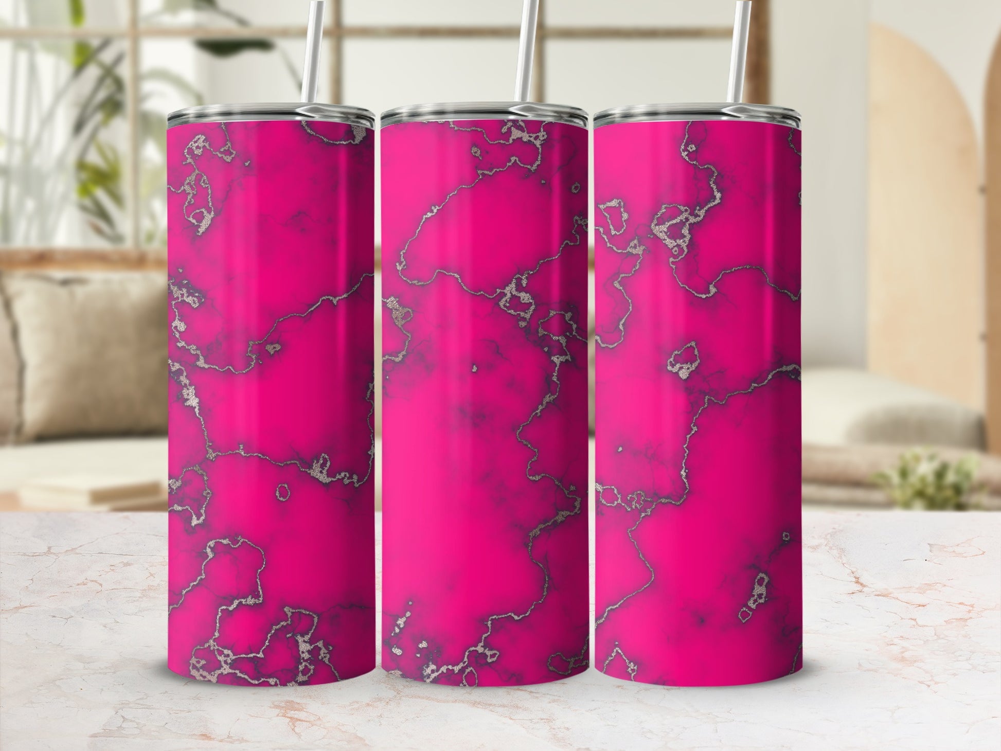 Vibrant Pink Glitter Silver Marble Tumbler product type