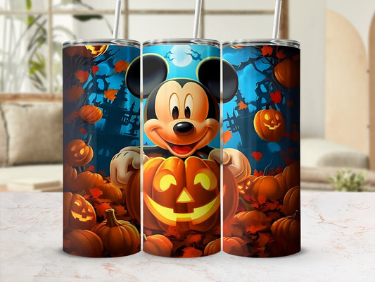 Halloween Themed Tumbler with Pumpkin and Mouse Design