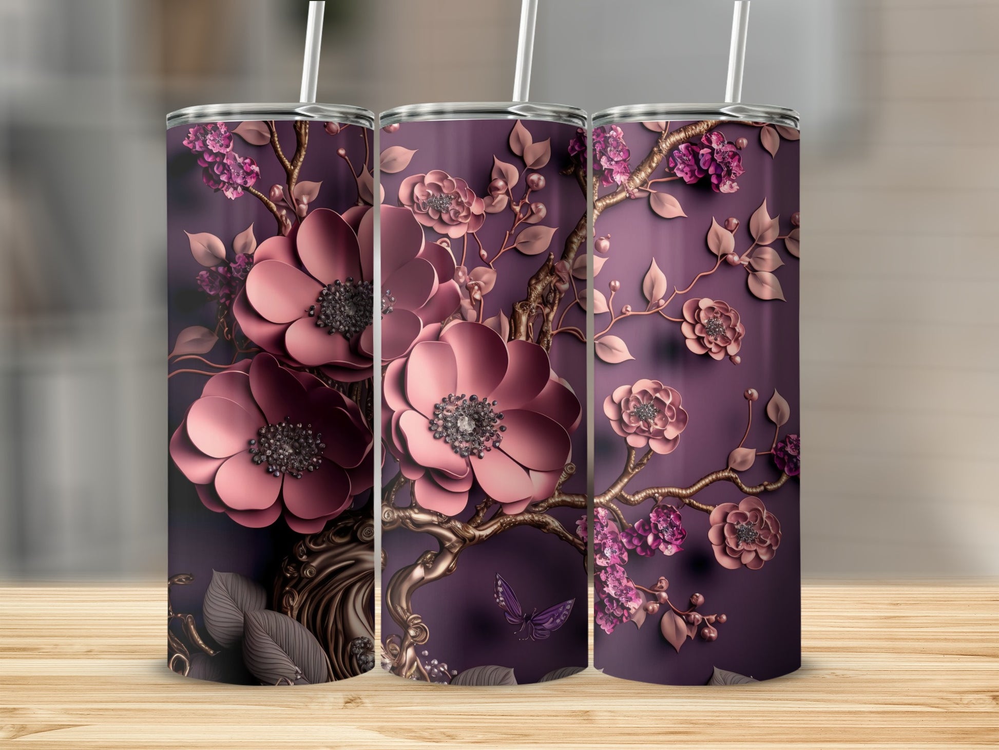 Purple Floral Tumbler with Intricate Flower Design tumbler