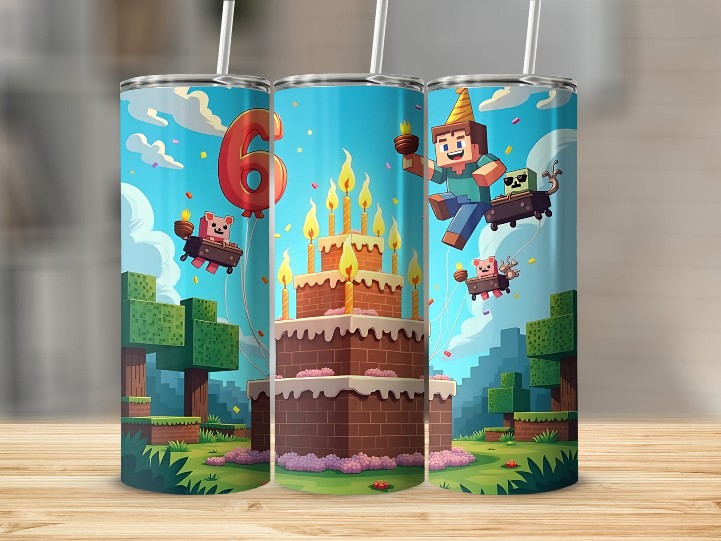 Minecraft Birthday Party Themed Cup With Straw 6-Year