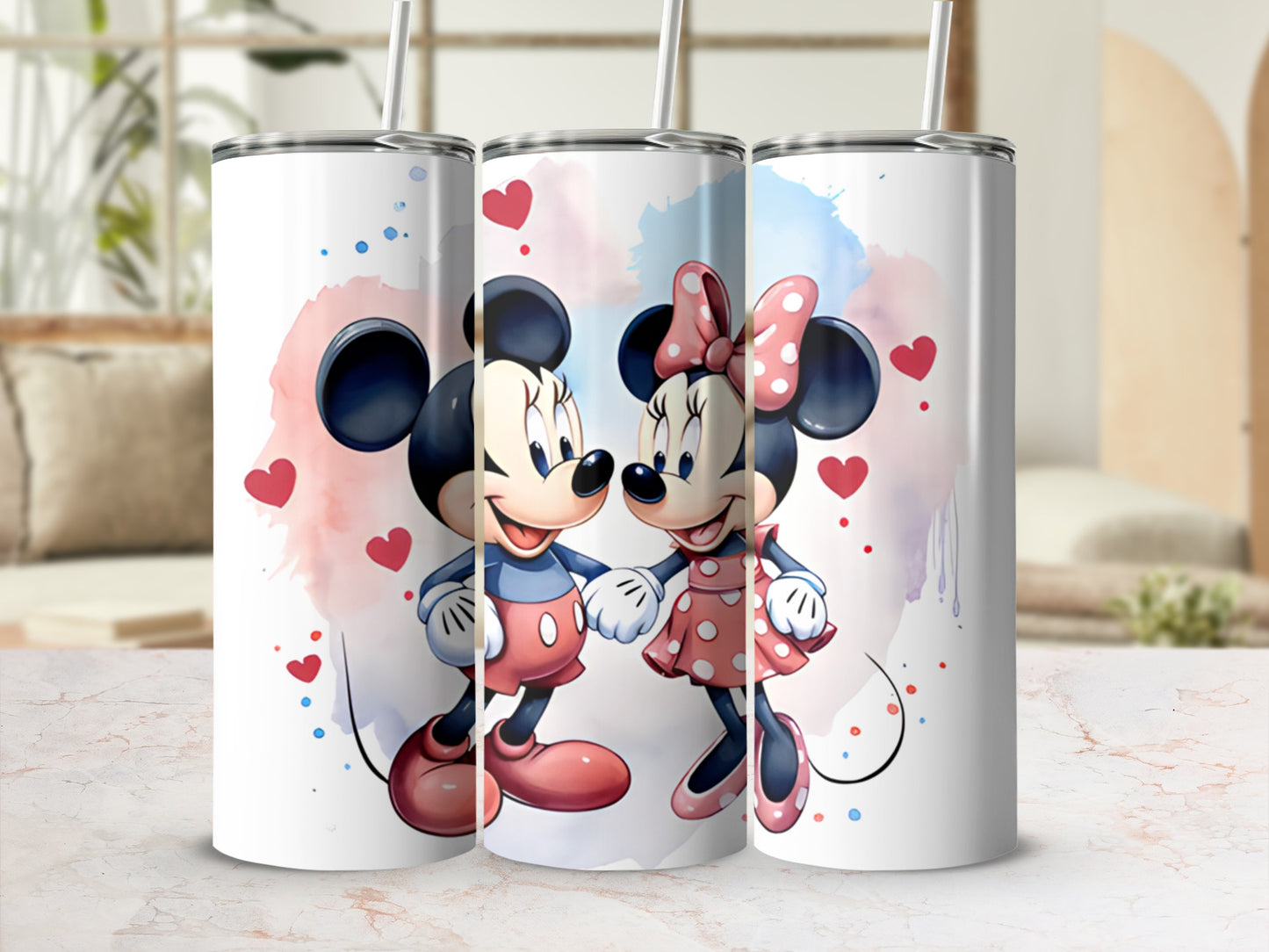 Adorable Mickey and Minnie Mouse Heart Themed Tumbler