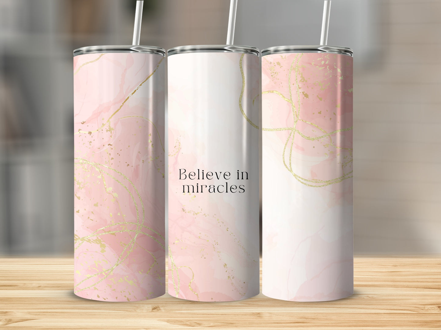 Believe in Miracles Pink and Gold Tumbler Cup