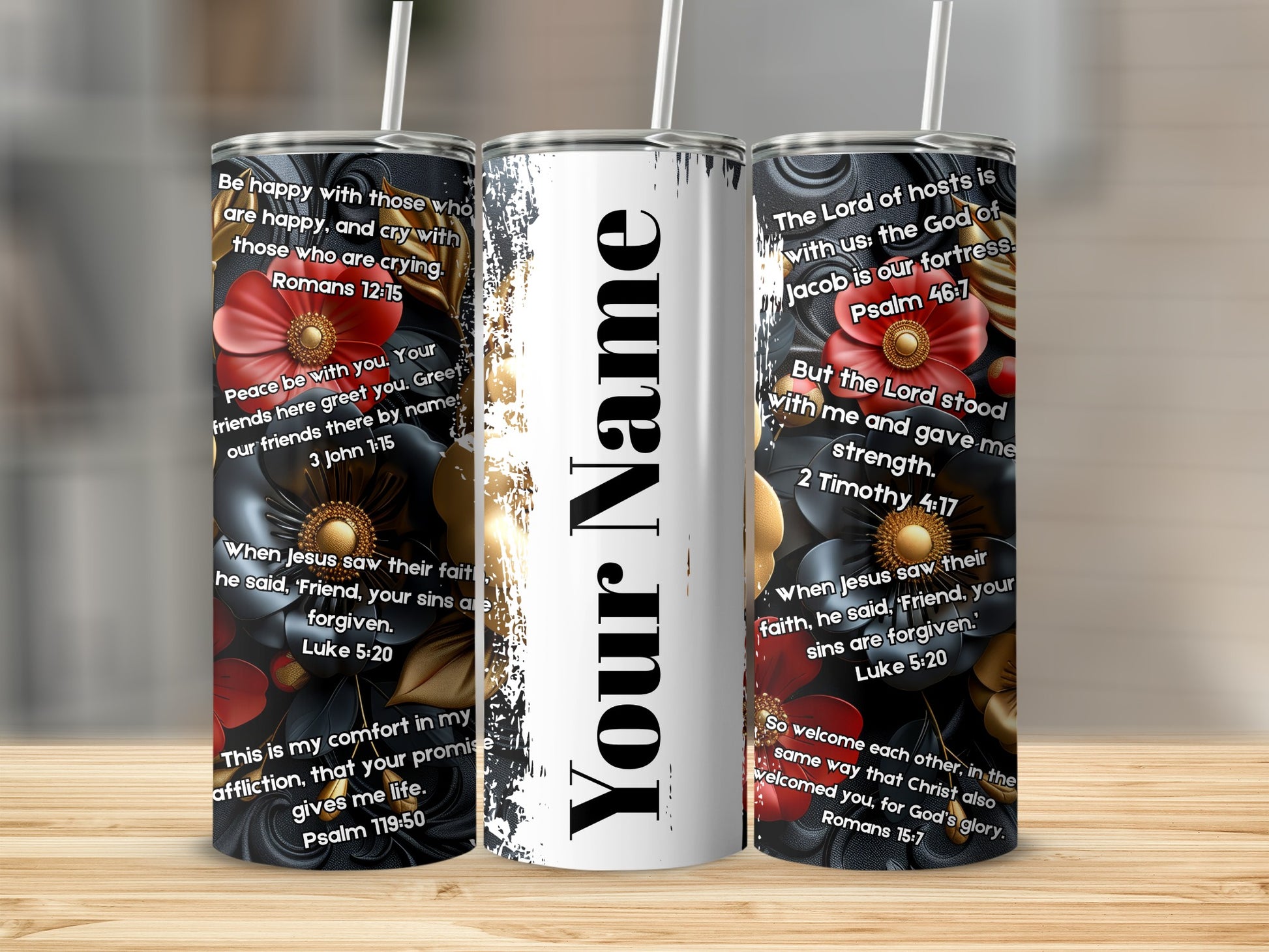 Personalized Religious Themed Floral Insulated Tumbler
