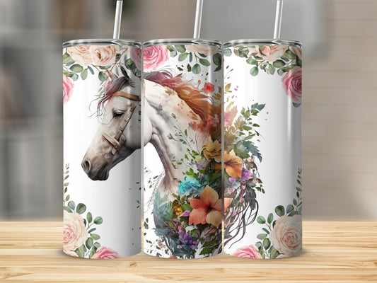Floral Horse Design Stainless Steel Tumbler