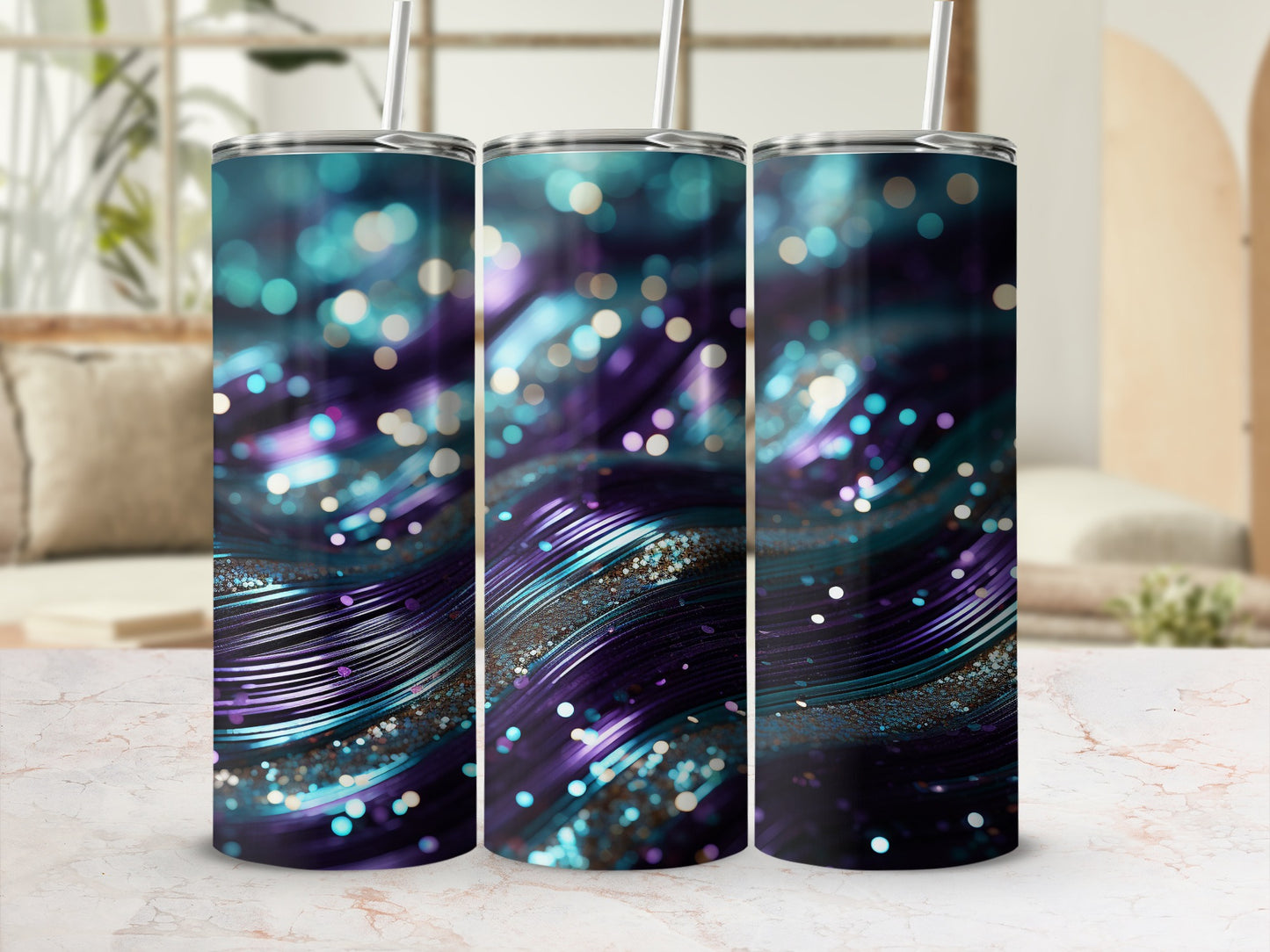 Teal Purple Abstract Swirl Glitter Sparkle Tumbler product type
