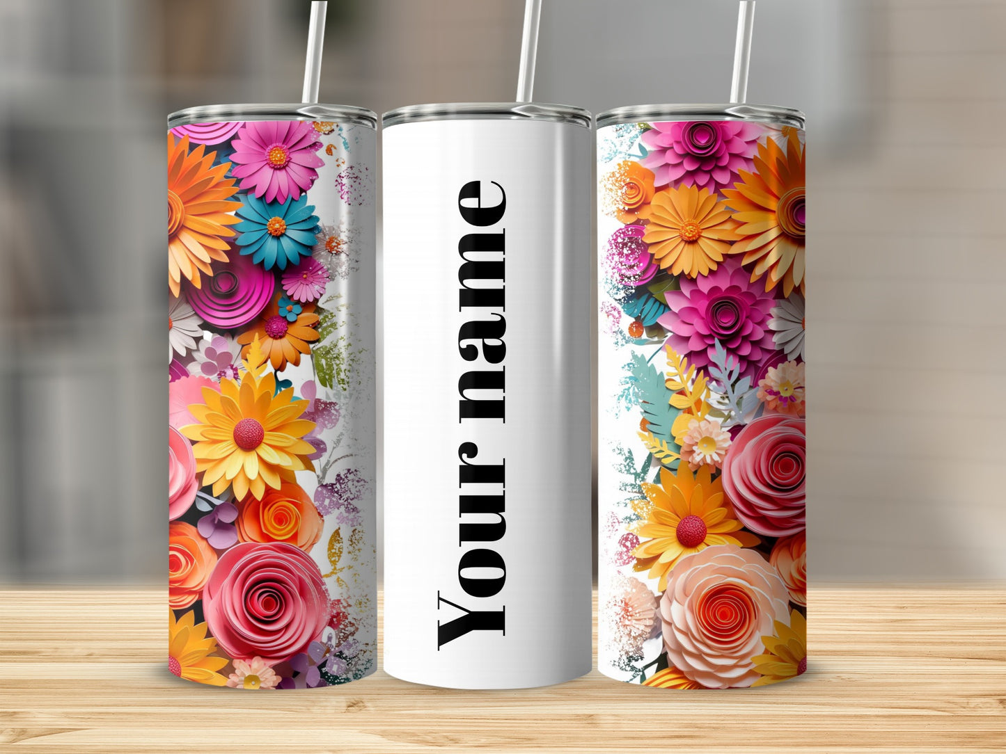 Colorful Floral Design Personalized Tumbler Cups