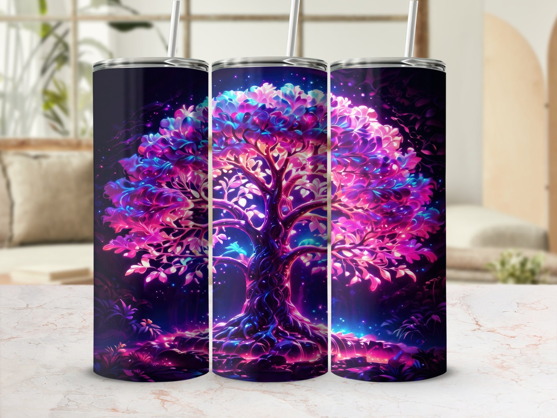 Vibrant Luminous Mystical Tree Artwork Tumbler product type