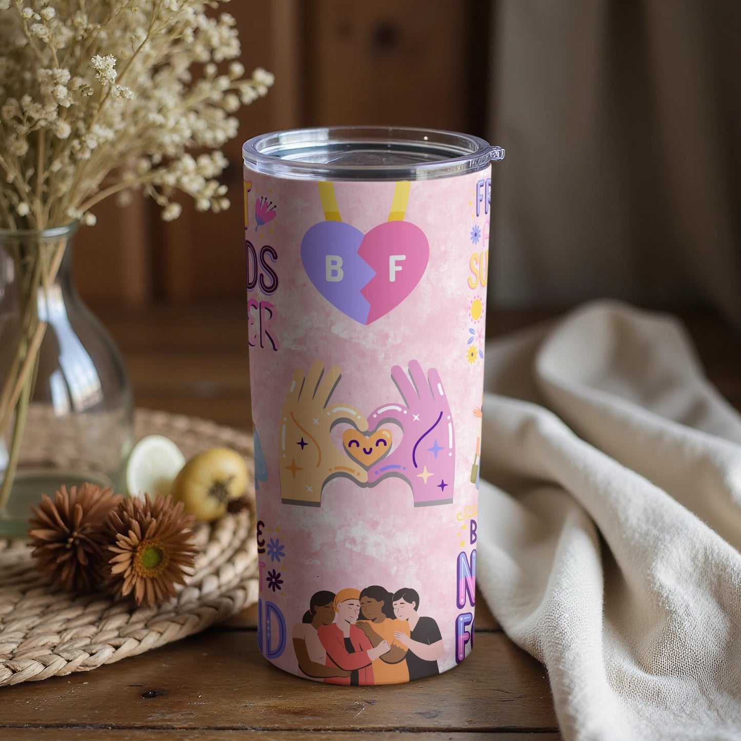 Best Friends Forever Pink Themed Tumbler Cup