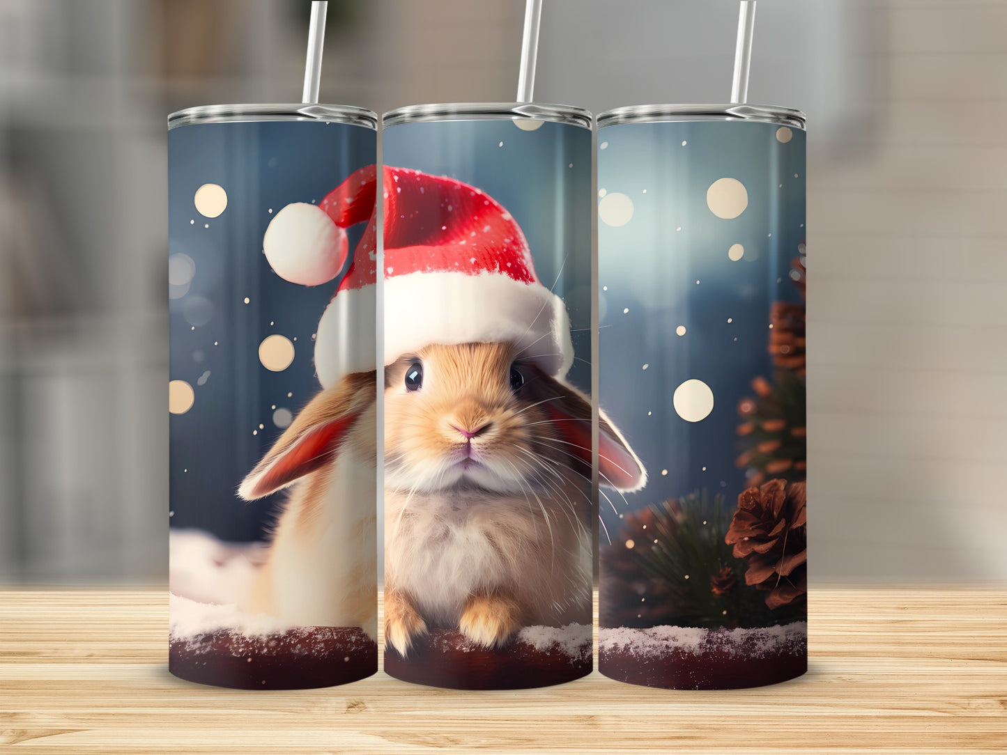Adorable Rabbit in Santa Hat Christmas Tumbler